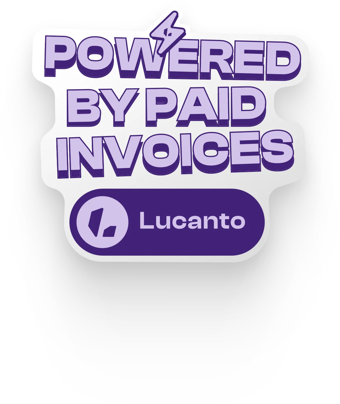 Nálepka „Powered by paid invoices“ s logom Lucanto